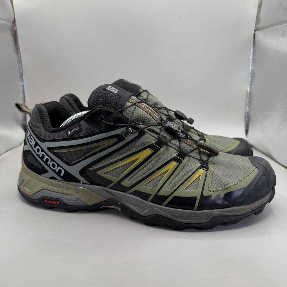 Salomon X Ultra Low GORE-TEX Shoes Mens 12 US Olive Green Hiking Trail Sneakers